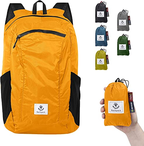 4Monster Ultraleichter Tagesrucksack, kleiner Wanderrucksack, faltbarer Rucksack, Outdoor, wasserabweisend, verstaubar, Tagesrucksack für Wandern, Reisen, Camping, Business, Orange, 32 Long