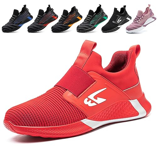 AFJYG Sicherheitsschuhe Herren Leicht Arbeitsschuhe Damen Atmungsaktive Stahlkappenschuhe Sportlich rutschfeste Schutzschuhe Breathable Rot EU 44