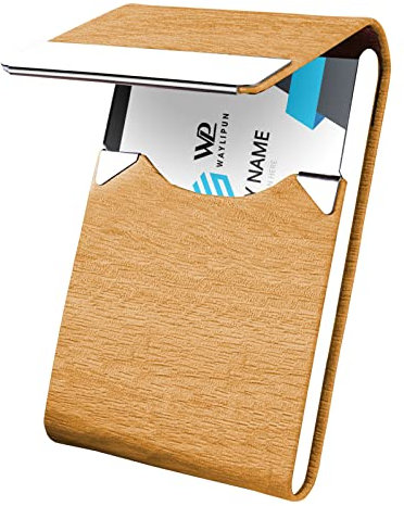 Waylipun Porta biglietti da visita, Porta biglietti da visita in pelle PU, porta carte sottile professionale per uomini e donne, per viaggi e affari - Marrone