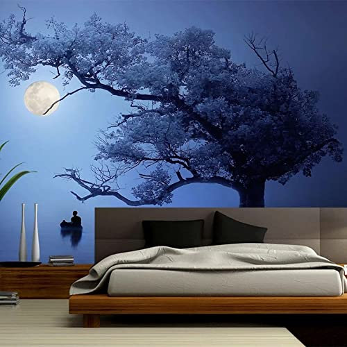YABAOST Papier Peint Photo 3D Optique 200X100Cm Trompe L Oeil | Déco Mural Tableaux Muraux Photo Lune Arbres Paysage Mural Décor Motif Poster Géant Stickers Muraux Optique Fond Effet