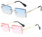 YUELUQU Retro Rahmenlose Sonnenbrille für Damen Herren Mode Retro Rechteck Brille Quadratische durchsichtige Sonnenbrille (B-blau+rosa)