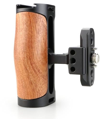 MAGICRIG Mini NATO Side Handle,Wooden Handgrip for DLSR Camera Cage, with NATO Rail 50mm, Built-in Cold Shoe , 1/4 & 3/8 Hole