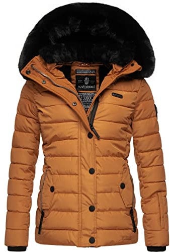 Navahoo Damen warme Winter Steppjacke mit abnehmbarer Kunstfell-Kapuze Milianaa Rusty Cinnamon Gr. S