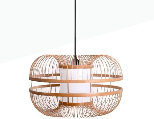 B·LED BARCELONA LED BarcelonaLED Japanische Bambus-Deckenleuchte, geflochten, Nordischer Stil, zentraler Diffusor, Weiß, mit Lampenfassung, Schwarz, E27 für Wohnzimmer, Küche, Ø 40 cm