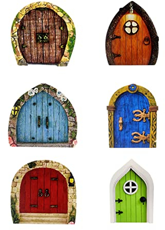 6 Stück Garten Feentür,Feentür Set Elfentür aus Holz Zum Miniatur Tür Baumstamm Deko Wichtel Tür Elfentür Feentür Decor Miniatur Garten Skulptur Für Landschaft Miniatur Fee Garten Dekoration