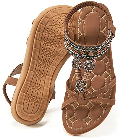 Alicegana Womens Sandals Dressy Summer: Comfortable Bohemian Flats Elastic Ankle Strap Casual Walking Women Shoes Footwear 2026
