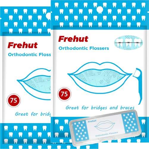 Frehut Zahnspangen, Zahnseide, kieferorthopädische Zahnseide, 150 Stück, ohne Geschmack, FP02, #02