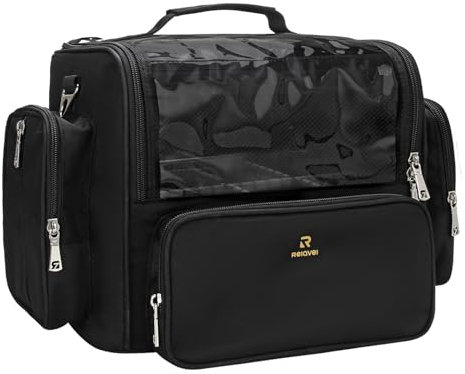 Makeup Brush Bag, Relavel Makeup Brush Holder Case, Extra Large Capacity Travel Cosmetic Bag, Make Up Organizers and Storage with Adjustable Dividers, Makeup Artist Must Haves (Large Black)