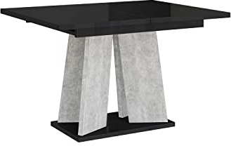MEBLINI Esstisch Ausziehbar - Esszimmertisch Modern - Küchentisch - Säulentisch - Ausziehtisch - Dining Table - Esszimmertische - 120-160x90x75cm - MUFO - Schwarz Hochglanz/Betonoptik