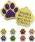 ibera gifts - Chapa Perro Grabada en Forma de Pata para Perros y Gatos Pequeños a Medianos, Placa Perro Personalizada, Metal Dorado con Purpurina, Tamaño 30 x 30 mm (Lila)