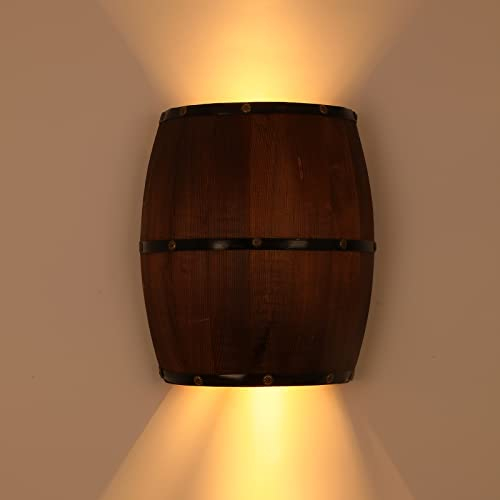 Esyogen Vintage Holz Wandleuchte Industrielle Style Rustikal Holz Weinfass Wandleuchte Innenbereich Wandbeleuchtung Antik Wohnzimmer Wandlampe