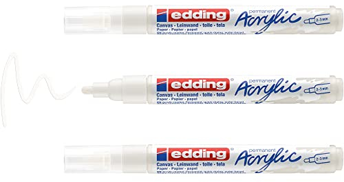 edding 5100 acrylic marker medium - white - 3 waterproof acrylic paint marker - round nib 2-3mm - acrylic paint pen for drawing on canvas, art paper and wood - acrylic markers for pebbles