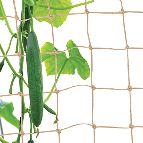 Miuezuth Pflanzenstützen-Ranknetz – biologisch abbaubares natürliches Jute-Netz für Garten, Klettern, Weinpflanzen, Gurken, Reben, Obst und Gemüse, Tomaten (1,8 m x 100 cm, 9,9 cm Quadrate)