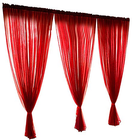 Serlium Durchsichtige Gardinen aus gecrashtem Voile für große Fenster, Ösenoberseite aus durchsichtigem, zerknittertem Voile zur Fensterbehandlung(1x2m-Rot)