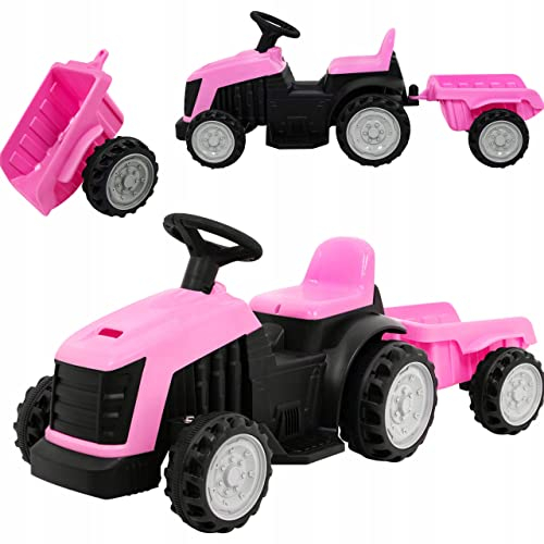 COIL trattore con rimorchio, trattore, batteria, trattore per bambini, veicoli elettrici, spinta per bambini, dai 3 anni in su, rosa