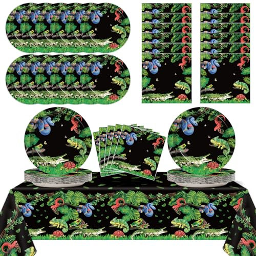 Reptile Snake Birthday Party Supplies Serves 24 Lizard Party Paper Plates Napkins Jungle Swamp Snake Tablecloth Tableware Kit for Baby Shower Decorations Kids Boys Girls