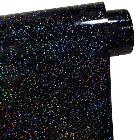 FORBELL Glitzer Plotterfolie Textil, Transferfolie Textil Schwarz, Galaxie Heat Transfer Vinyl (Galaxie Schwarz (Glänzend), 30,5cm×1,5m)