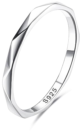 Milacolato 925 Silber Ring Für Damen Mädchen, 18 Karat Weißgold Vergoldetes Sterling Silberring Bandringe, 1,16mm Verlobungs Versprechen Fingerring 65 Halbdiamant-Schneidring
