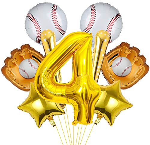 9pcs Baseball Ballons, Baseball Geburtstagsnummer Mylar Folie Ballon Baseball Party Supplies Baseball 4th Geburtstag Dekorationen (4th)