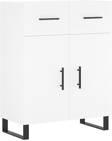 vidaXL Sideboard, Schrank mit Stauraum Metallbeine, Kommode Anrichte für Wohnzimmer, Beistellschrank Standschrank, Modern, Weiß Holzwerkstoff