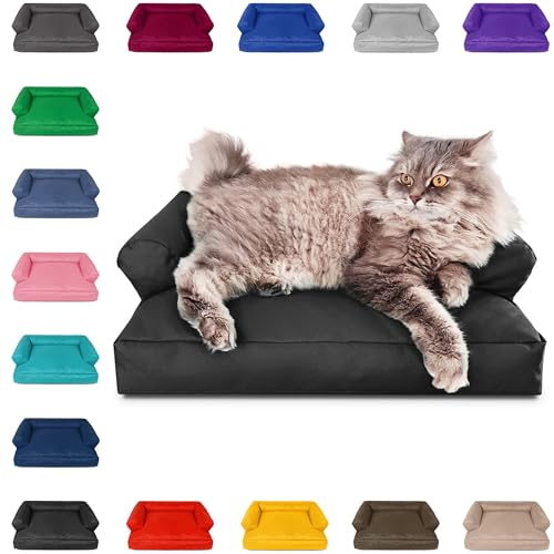 PatchHome Katzenbett – Oeko-TEX Zertifiziert – Katzenmöbel – mit recyceltem Styropor gefüllt – Katzensofa – Made in Germany – 50x40x15 cm – Schwarz