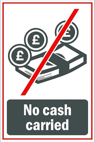 Schild mit Aufschrift No cash carried, grau/rot, 3 mm Aluminiumschild (400 mm x 300 mm)
