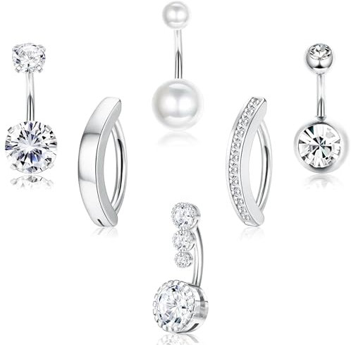 FIOROYAL 6 Stück 14G Bauchnabelpiercing Chirurgischer Silber/Gold CZ Clicker Bauchnabelpiercings Ring 10mm für Frauen Piercing Bauchnabel Schmuck Silver