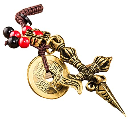 Laiton Petit Adorable Rétro Décor De Bureau Porte-clés Pendentif Bouddhiste En Laiton Mauvais Esprit Baguette De Voiture Porte-clés Pendentif Cordon Tissé À La Main Avec Cinq Empereurs Argent Pendenti