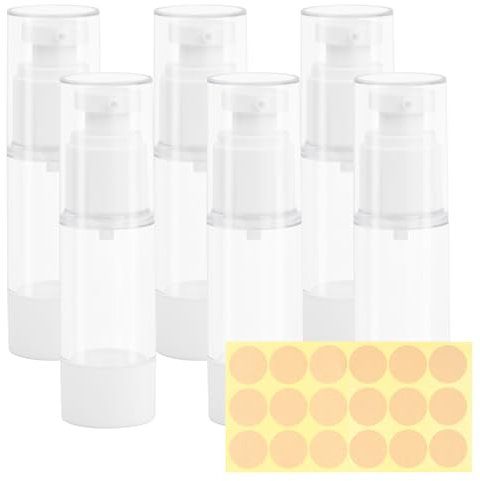 6 Pièces Flacons à Pompe sans Air, Airless Bouteille Pompe Vide 50ml, Distributeur Gel de Voyage, Contenant Cosmetique Remplissable avec Etiquettes Transparents