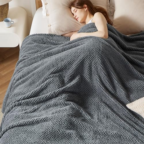 BEDSURE Kuscheldecke Flauschig Decke Fleecedecke - Weiche Warme Grobe Korddecke Gemütlicher Sofadecke XXL, Kuscheldecke Große, Kohle, 240 x 220 cm