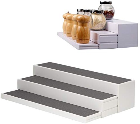 WOOXGEHM Especiero de Plástico Expandible de 3 Niveles, Estante Antideslizante para Estabilidad, Estante de Escalera para Especias para Encimera de Cocina, para Gabinete de Cocina