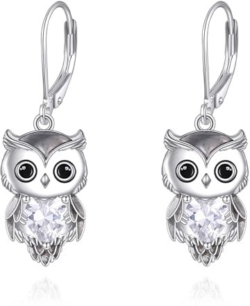 Eulen Ohrringe für Damen 925 Sterling Silber Eulen Schmuck Geburtsstein Eulen Ohrringe Weihnachtsgeschenke (04-April)
