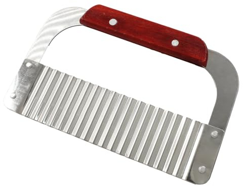 Murtenze Stainless Steel Crinkle Cutter, Wavy Potato Soap Cutting Tool Heavy Duty Wavy Crinkle Cutting Chopping French Fry Slicer Wavy Rotary Cutter with Wooden Handle for Carrot Vegetable(1 Pack)