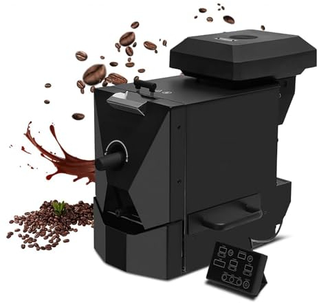 LHQYA Tostador Café Eléctrico 1000W, Secador Granos Café Acero Inoxidable Bandeja Recogedora, 9 Curvas Tostado/3 Modos Tostado/Temperatura/Potencia Fuego Regulables, para Granos Café