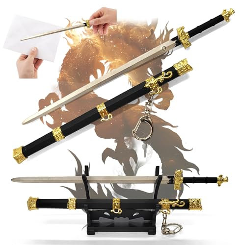 Schwert von Goujian – Jian Schwert, Brieföffner mit Scheide und Ständer, Accessoire für Zuhause und das Büro, Geschenk und Merchandise für Fans & Sammler