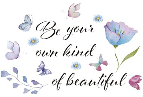 Inspirational Vinyl Wall Decal Quotes Be Your Own Kind of Beautiful Positive Saying Wall Sticker Butterfly Art Wallpaper Decor for Living Room Bedroom Office Bathroom Girl Home Decoration