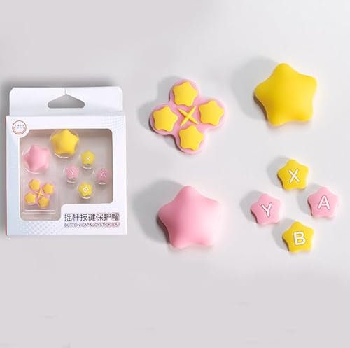 Lot de poignées de pouce de rechange en silicone pour Nintendo Switch/Switch OLED D-Pad ABXY Button D-pad D-pad en croix (jaune + étoile rose)