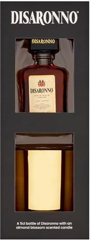 Disaronno Liqueur & Candle Gift Set, including Originale Liqueur 5cl and an Almond Blossom scented candle. Perfect for Christmas and Birthdays. Premium Packaging. By Blue Tree Gifts.
