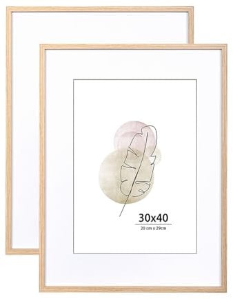 KAIWIN Bilderrahmen 30x40 Eichenholz Holz Fotorahmen 2er Set MDF mit Acrylglas zum aufhängen Benutzt für Wohnzimmer, Schlafzimmer, Arbeitszimmer, für Fotos, Kunstwerke und Poster