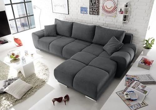 Modernes L-förmiges Ecksofa Dallas mit Stauraum, kostenlose Montage, anthrazitgrau, rechte Platzierung