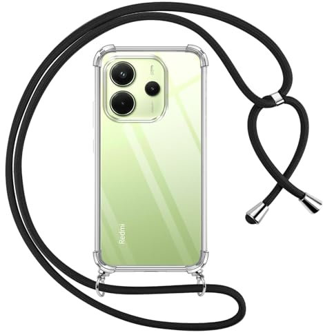 Pnakqil Funda para Xiaomi Redmi Note 14 4G con Cuerda, Carcasa Transparente Silicona Colgar Collar Correa de Cuello Cadena Cordón para Xiaomi Redmi Note 14 4G 6.67 Fundas, Negro