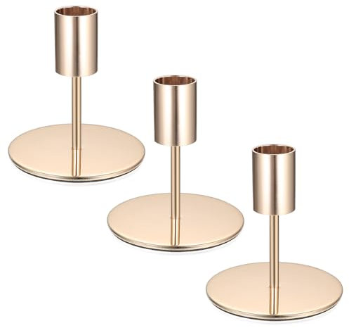 3 Pcs Gold Kerzenhalter, Vintage Gold Kerzenhalter für Kegel Kerze Stand Halter, Metall Kerze Sticks Halter für Home Dinner Hochzeit Party Tabletop Dekor Housewarming Geschenk 8,5cm