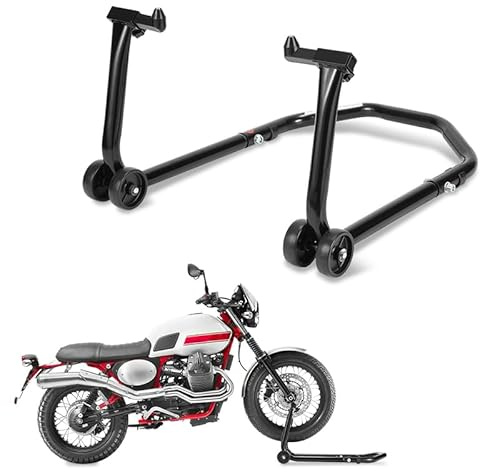 Eikuavons Motorradständer, Motorradheber Vorne Motorrad Aufbockständer mit Doppelrollen, breitenverstellbar Montagearbeiten für Motorräder bis 300 kg, Standfestigkeit (Schwarz)