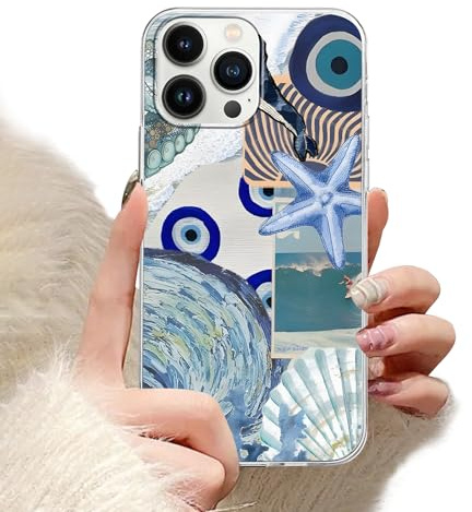 Yimctoie Schutzhülle Transparent für Apple iPhone 7 Plus/8 Plus Hülle 5.5'', Seestern Muschel Strand mit Aesthetic Sommerstil Muster Manga Mädchen Junge Case Handyhülle Stoßfest TPU Ultra Dünn Cover