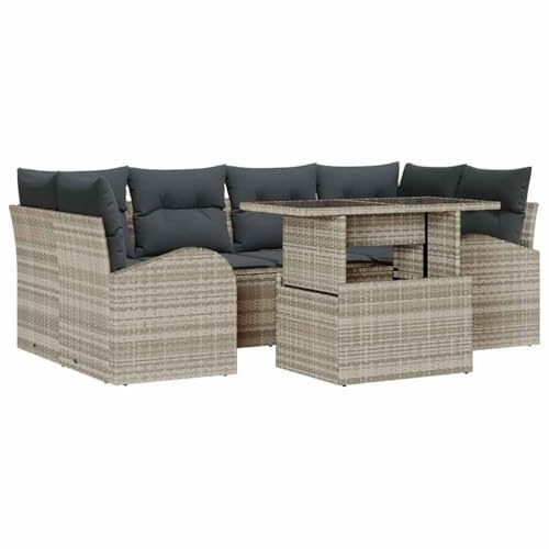 vidaXL 7-teiliges Garten-Sofa-Set mit Kissen in Hellgrau und Anthrazit aus Poly-Rattan, mit verstellbaren Füßen. Perfekt für den Außenbereich, ideal für Terrasse und Patio.