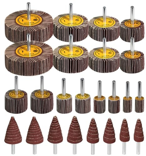 24PCS Flap Wheel Sander Set, 1/4 Shank 80 Grit, Cone & Cylinder Shapes, Abrasive Sandpaper Flap Sanding for Remove Rust Weld Burr Grinding