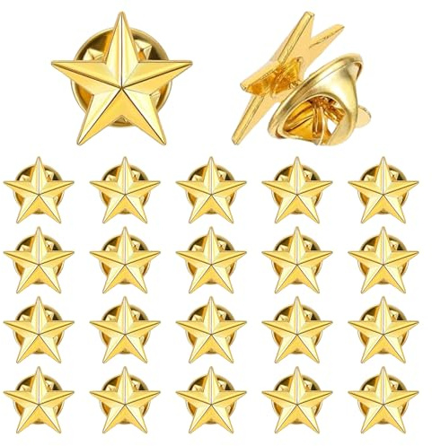 20 Stück Stern Abzeichen Anstecknadel,Gold Pentagramm Anstecker Pin aus Zinklegierung zum Veteranen-Tag,Schützenfest,Tag der Arbeit,Nationalfeiertag,Star Brosche für Frauen, Männer Kragen Verzierung