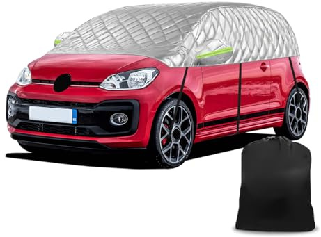 Opaltool Halbgarage Auto Kompatibel mit VW UP SEAT MII Skoda Citigo 2011-2025, 6-Lagige Halbabdeckung mit Haken, Reflektierendem Streifen und Ohrkappen zum Schutz vor Schnee, EIS und Frost
