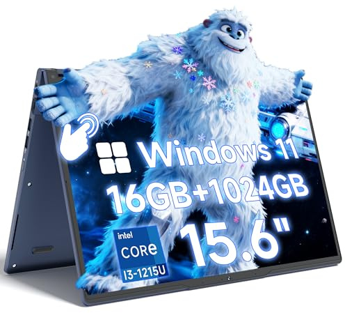 THEYETI 2 in 1 Laptop 15.6 Inch FHD Touch Screen, 16GB RAM 1TB SSD Intel Core i3-1215U, Convertible Laptop 360° for Students and Business, USB 3.0, Full-Featured Type C, Windows 11