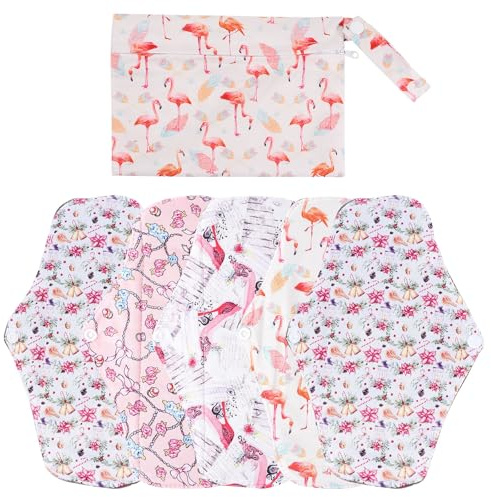 Ciieeo 5 Stück-Pack Stoffbinden mit Bambuskohle Waschbare Menstruations Stoffbinde aus Mikrofaser Rutschfeste Oberfläche mit 2-Knopf Design für Perioden Wochenbett